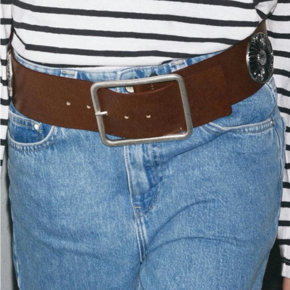 ZARA Brown Leather Belt with Silver Buckle - Size US 32 - NEW